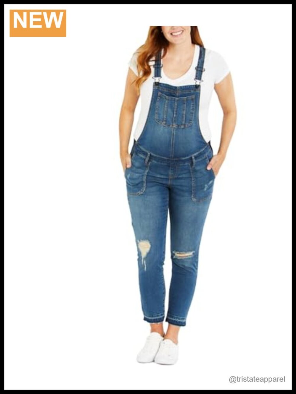 Side Panel Skinny Ankle Pregnancy Denim Overalls Maternity